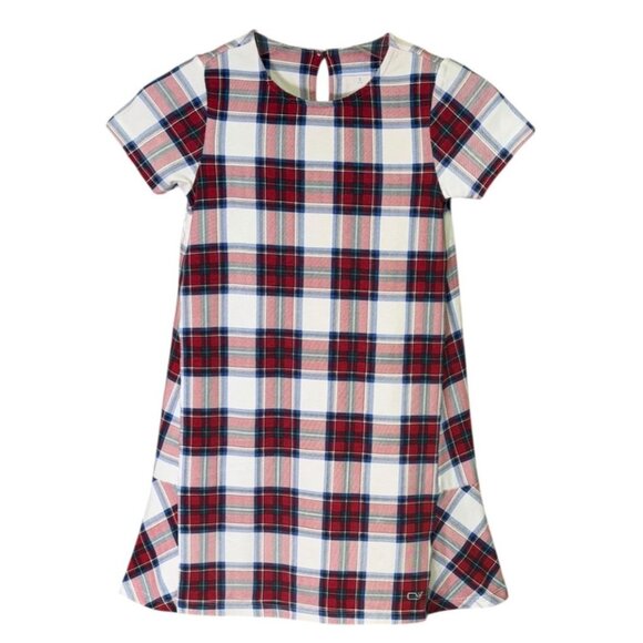 Vineyard Vines Other - Vineyard Vines Nantucket Tartan Knit Dress Girls S Red Blue Plaid Ruffle Hem